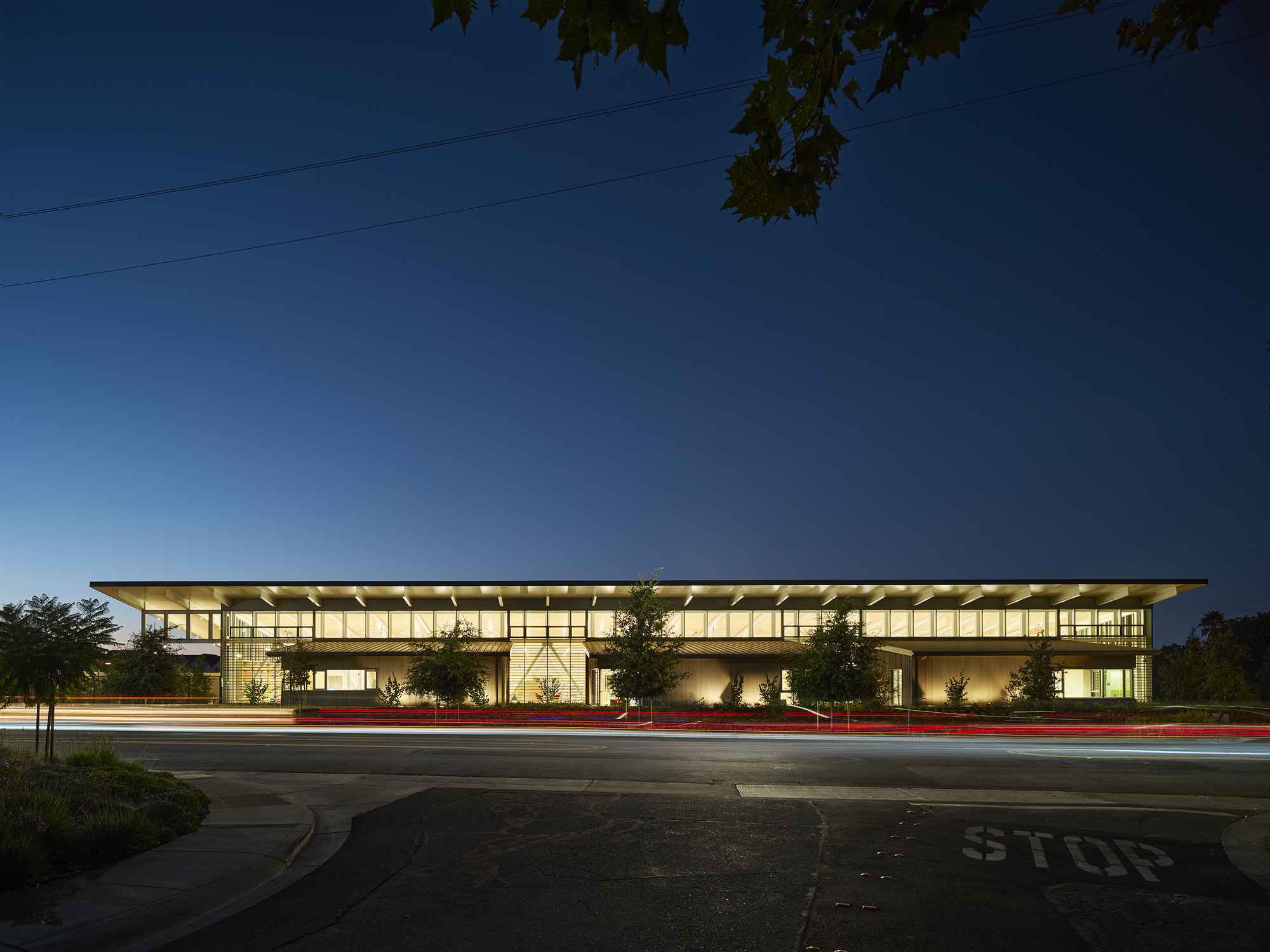 Pleasant Hill Library, Pleasant Hill, California. © Matthew Millman. The facade is gently and selectively uplit to highlight the solid areas of the building and balance the interior glow.