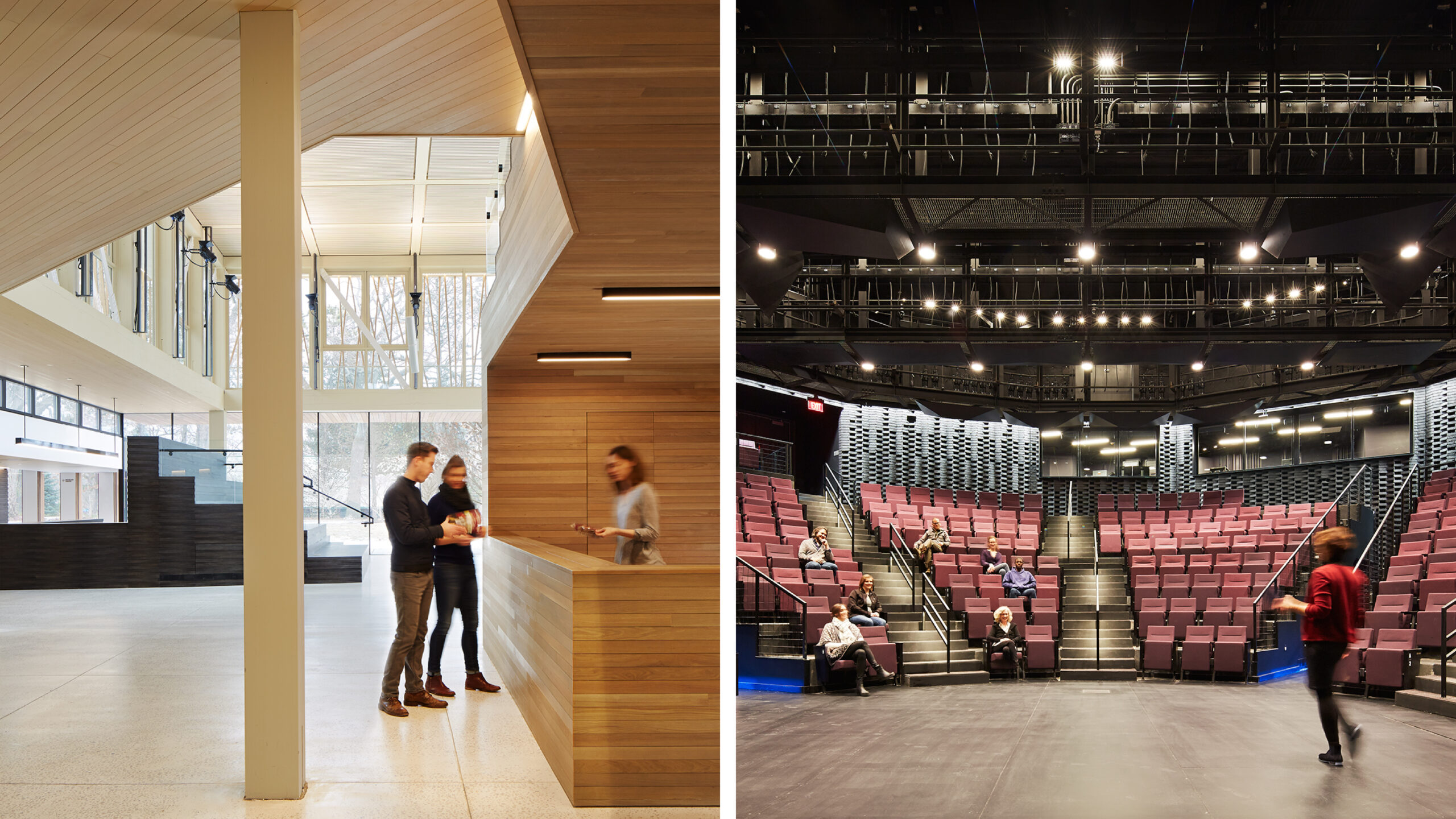 The concierge-style box office is open, welcoming and flexible for a variety of patron services. The thrust stage dimensions are only closely match the original space, but and ample upstage area allows for increased production support. Writers Theatre, Glencoe, Illinois © Steve Hall, Hedrich Blessing Writers Theatre, Glencoe, Illinois © Steve Hall, Hedrich Blessing
