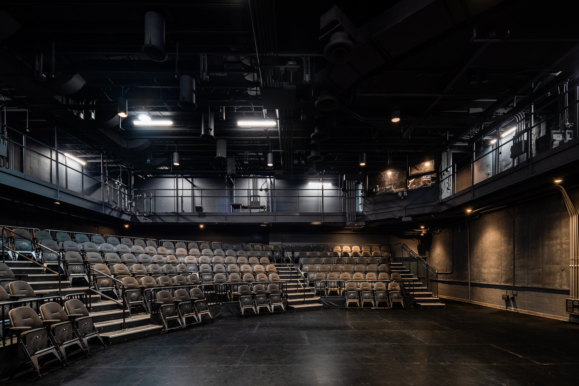 Flexible black box space at the Lyceum Theatre supports experimental works, community programming and adaptive stage configurations.